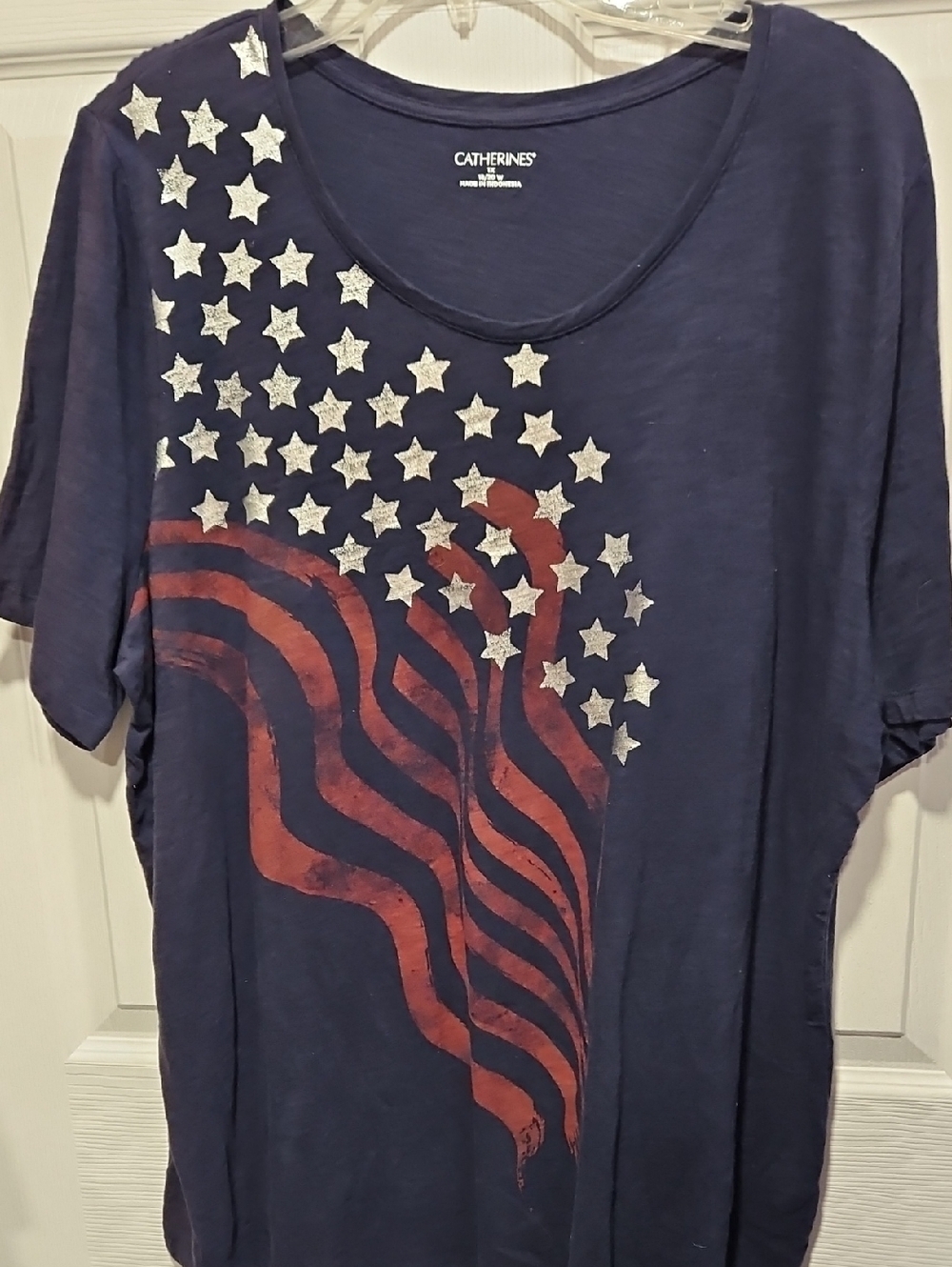 Catherines Navy Blue Short Sleeve Tee with Red Stripes & Silver Stars